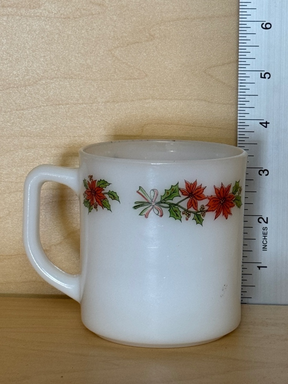 Vintage Indopal Milk Glass Mugs | Retro Poinsettia Holly Christmas Coffee Cups